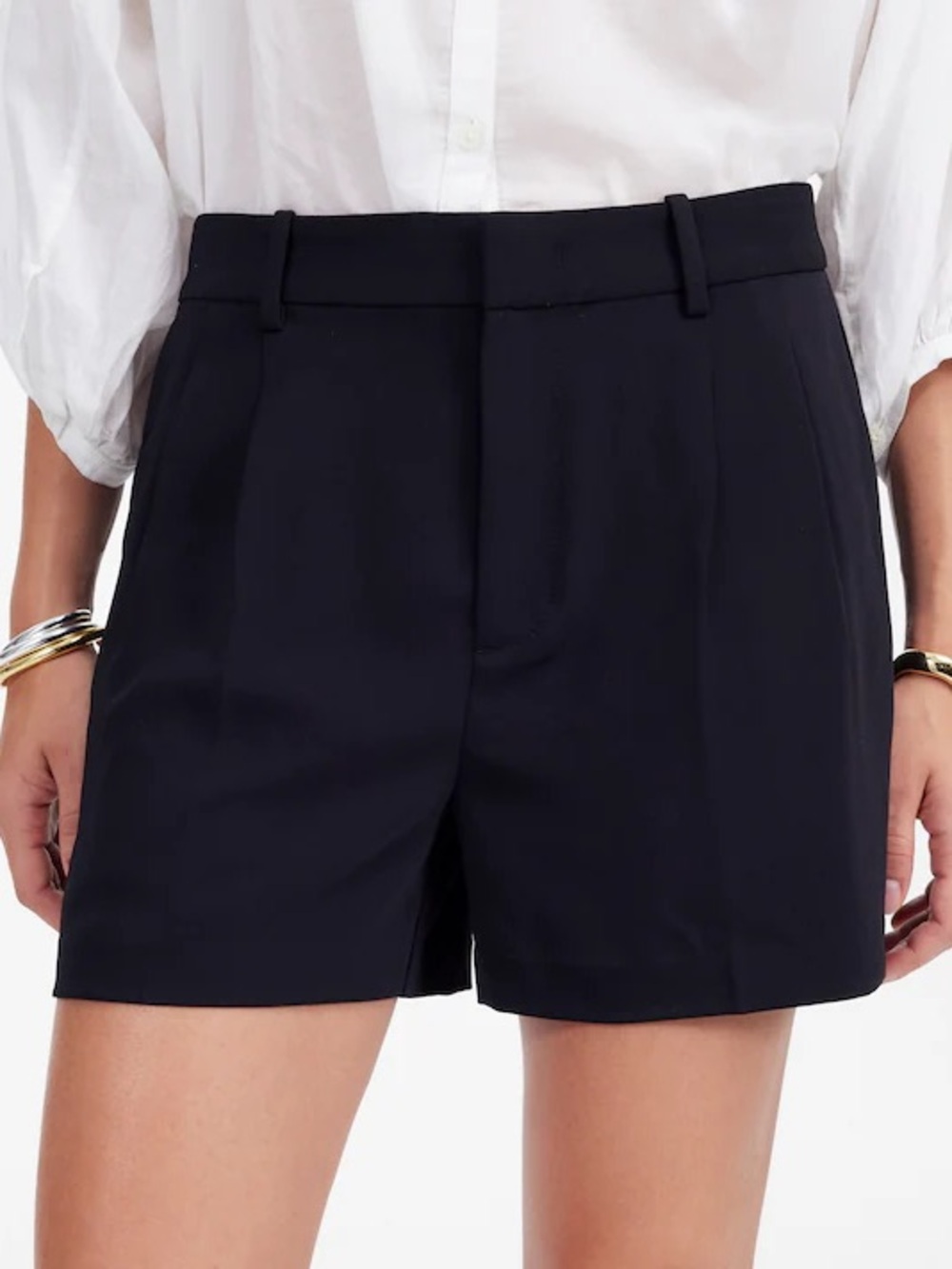 Madewell Black High-Rise Easy Pleated Tailored Trouser Shorts